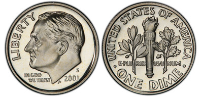 2001 S Clad Roosevelt Dime Deep Cameo Gem Proof *PRICE REDUCED*