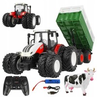 [PACZB][5] Traktor Rolniczy Zdalnie Sterowany RC Z Przyczepą I Figurką Krowy 1:2