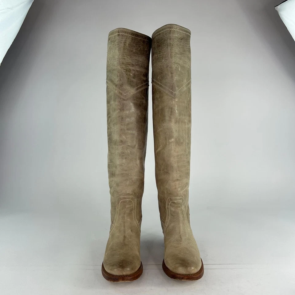 Botas hasta la rodilla con puño alto versión Frye Jane talla 5,5 B botas de cuero topo para dama Foto 2 de 4