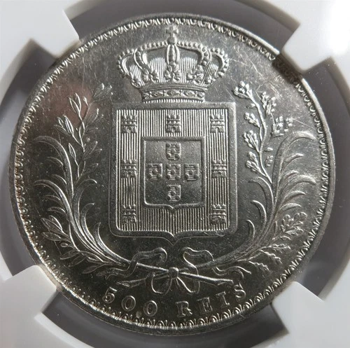 PORTUGAL Kingdom 500 reis 1875 NGC AU 55 About UNC King Luis Silver Scarce