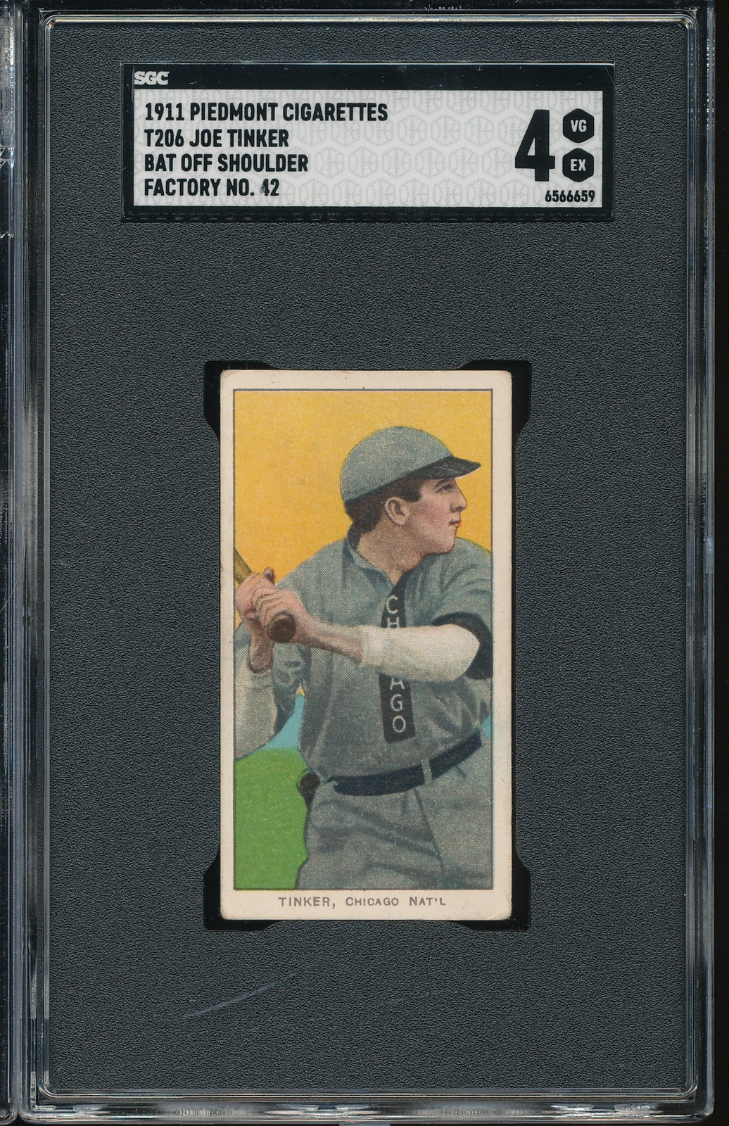 T206 Piedmont 460 Factory 42 Joe Tinker (Bat Off Shoulder) SGC 4 - Cubs