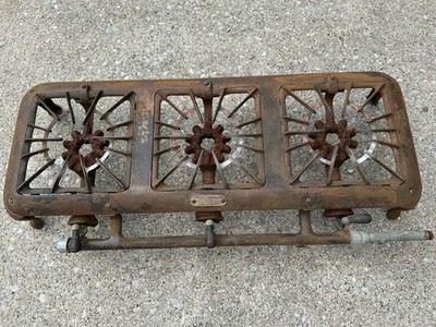 New Process 3 Burner Cast Iron Gas Stove Top w Legs 30x12 Vintage