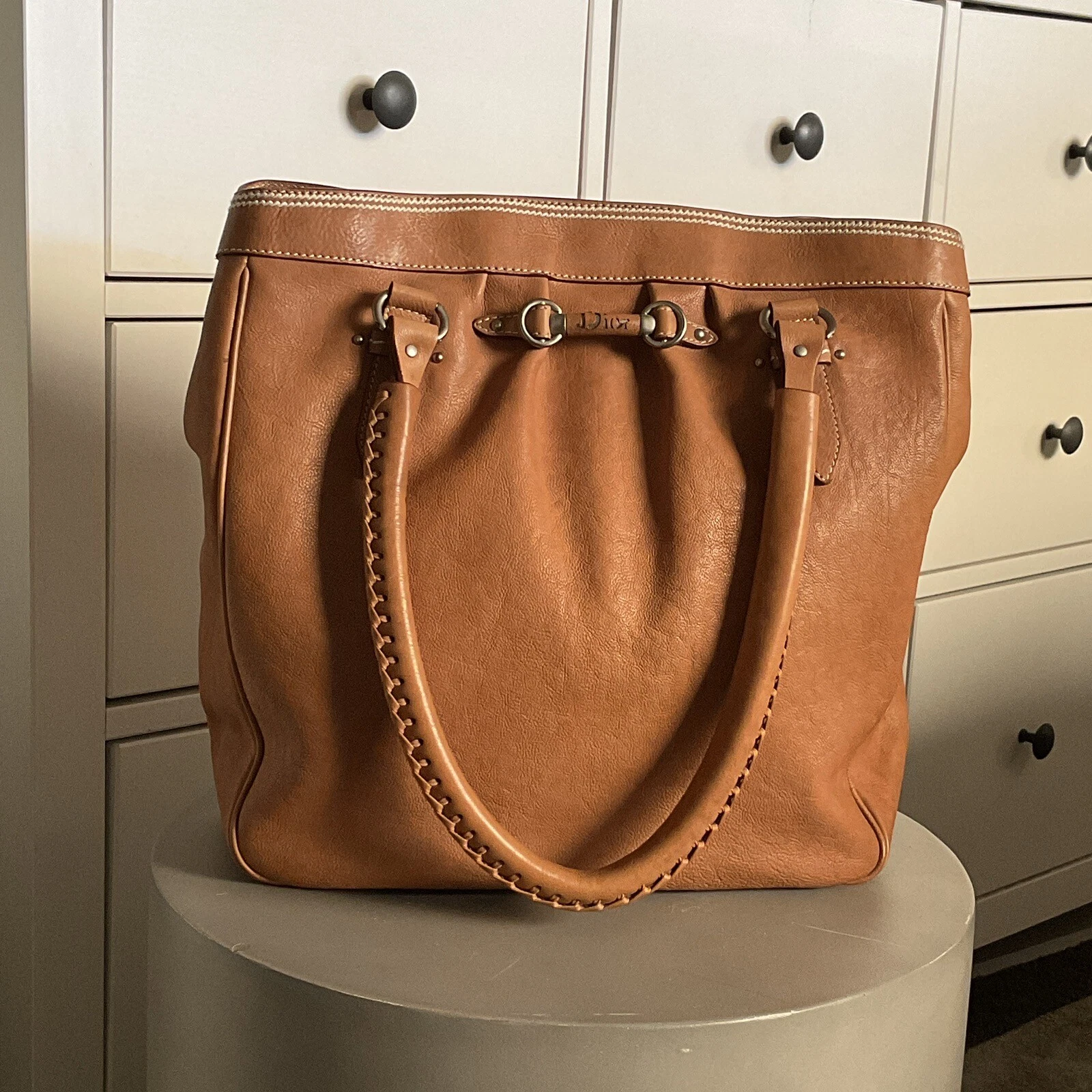 Sac fourre tout vintage DIOR marron grand cuir tressé