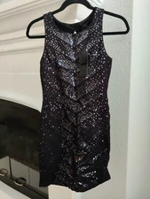 BCBG MAXAZRIA ENNA Black Sequin Flapper Dress XS NEW Y2K Fashion Open Back 