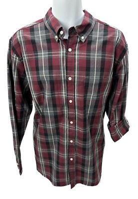 Large Sun River Shirt Red Black Plaid Button Front Mens