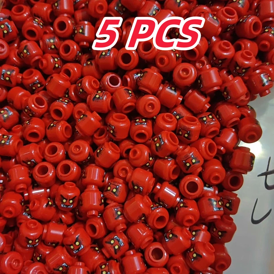 5 PCS LEGO PARTS Minifigure Head 3626pb1488 Red Foto 3 de 4