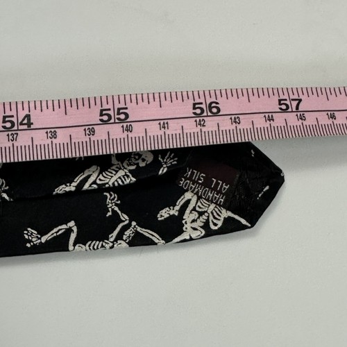 Museum Artifacts Silk Skeleton All Over Print Tie Halloween Black Hand Made EUC - Picture 8 of 8