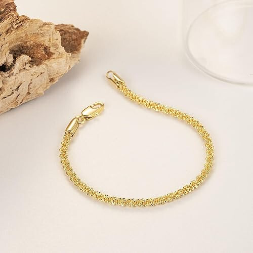 Anello Granato Oro Cavigliera Catena Cubana Concava In Ottone Placcata Oro 14K - Lunghezza 10 Pollici - Stile Hip Hop Cavigliera Maglia Cubana Oro Placcato - Foto 7