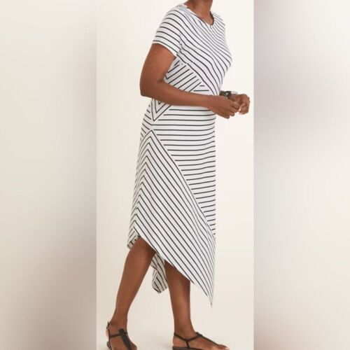 Chicos Maxi Dress Womens Extra Large White Black Striped Asymmetrical-Hem NWT