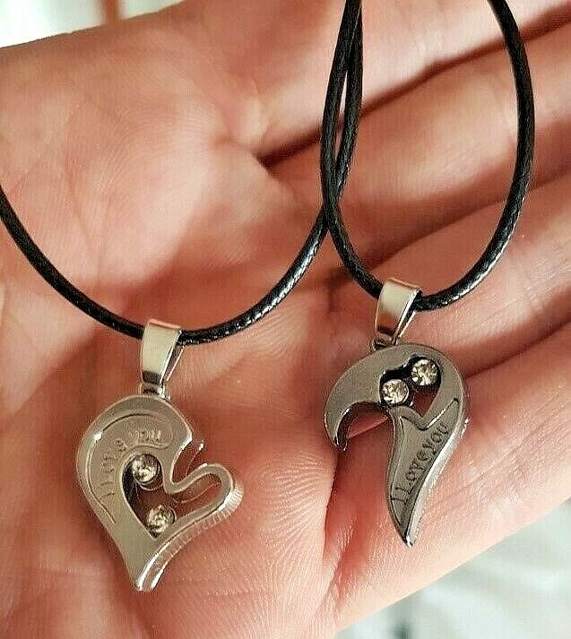 Collana in corda per donna e uomo con pietra in zircone Cuore spezzato coppia - Immagine 3 di 4