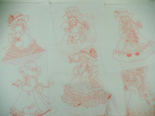 10 Vintage Printed Fabric Squares Printed Girl/Pet Pictures Embroidery Craft #A