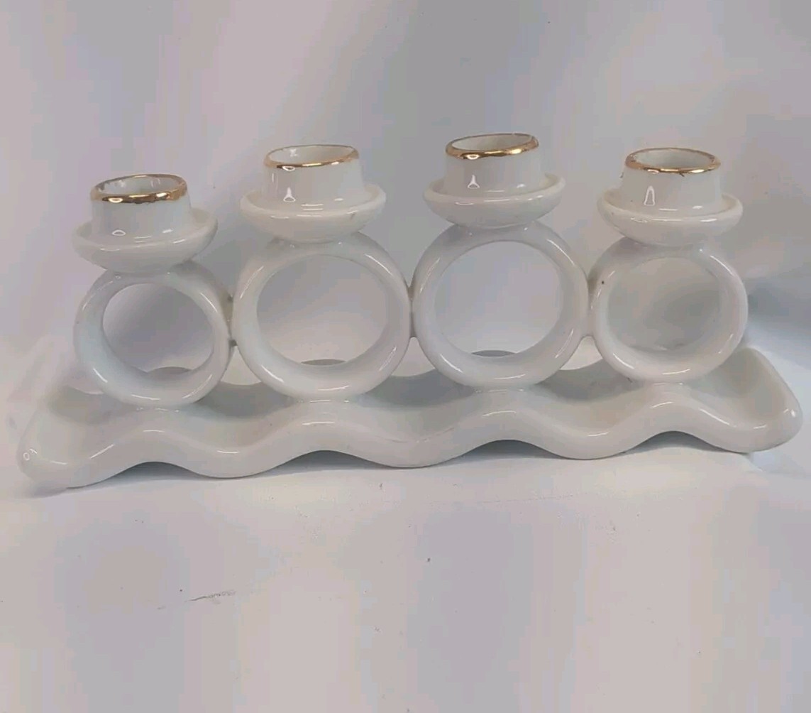 Vintage Mid Century Modern Old Hollywood Ceramic Candle and Napkin Holder  