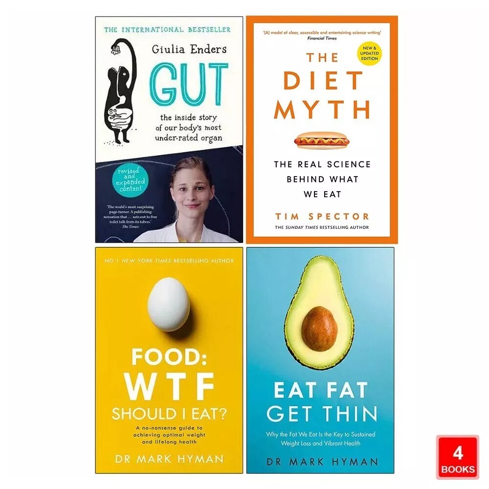 Gut Giulia Enders,Diet Myth, Food Wtf Should I Eat, Eat Fat Get Thin 4 Books Set
