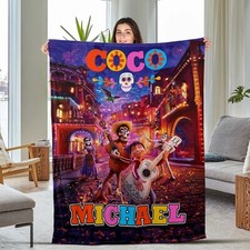 Coco Movie Plush Fleece Blanket, Personalized Disney Coco Characters Blanket