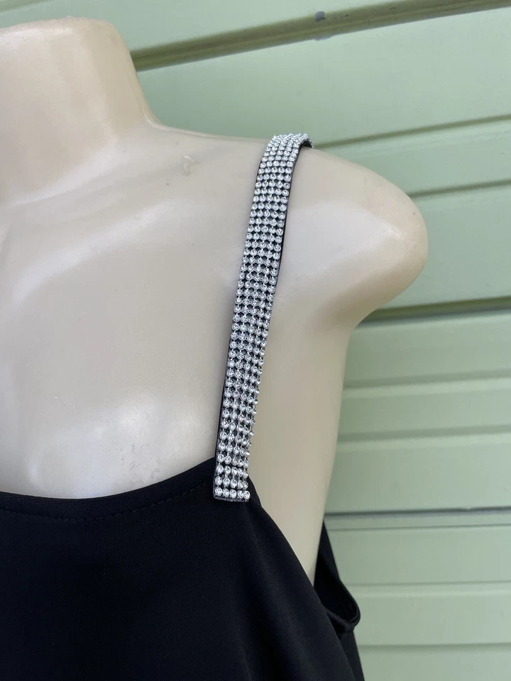 CAMEO Women Black one shoulder dress Rhinestones Midi Dress size 3X O920 - Image 4 of 4