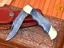 CUSTOM HANDMADE FORGED DAMASCUS STEEL FOLDING BLADE POCKET CAMPING KNIFE  891