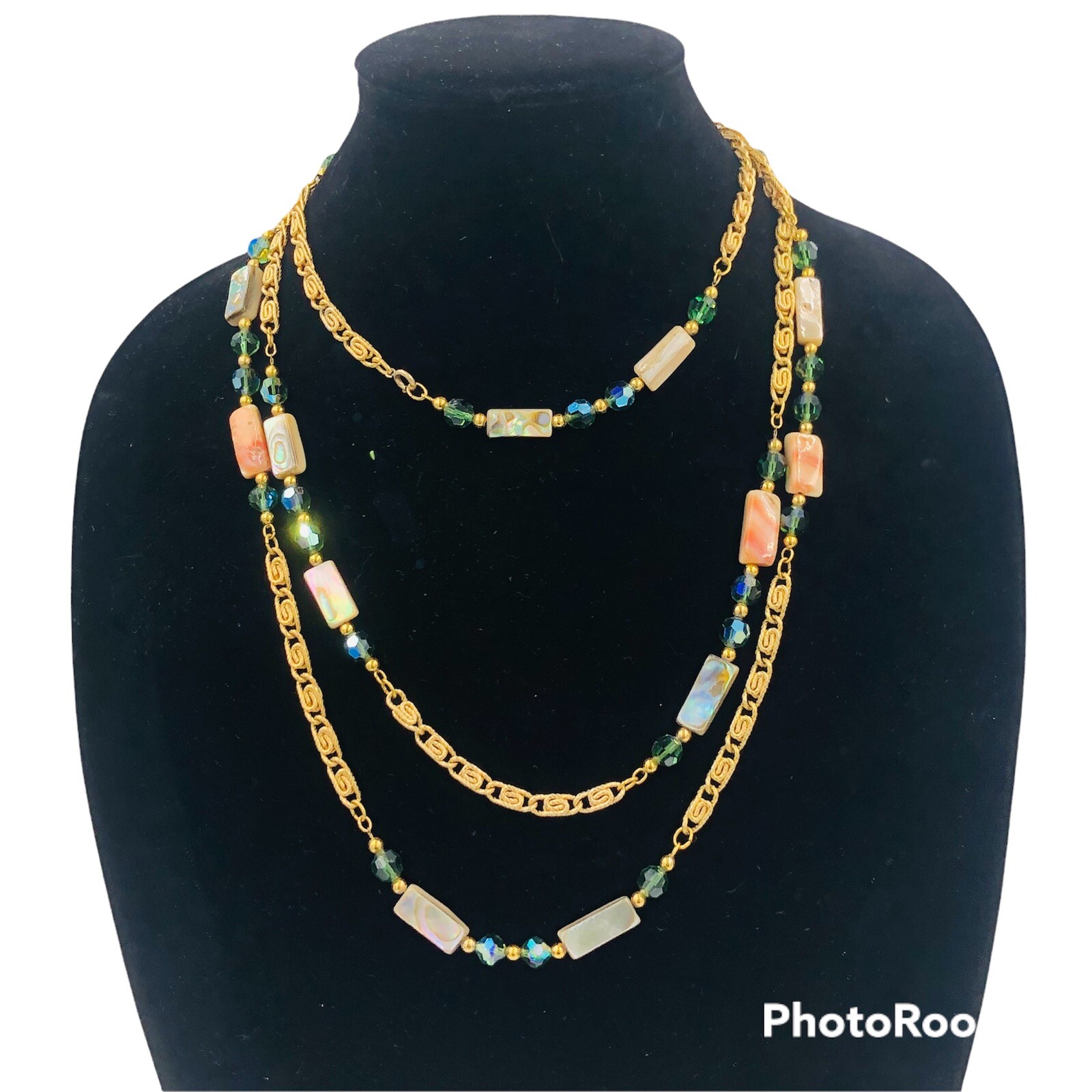 Flapper Length MOP Abalone Small Chain Green Auro… - image 2