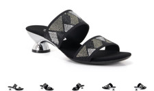 Onex Zenna Black Metallic Rhinestone Studded Wedge Sandal Women's sizes 5-11/NEW