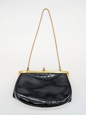 VTG Black Patent Leather Evening Bag Purse Clutch Gray Store Oakland CA USA MCM