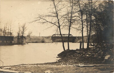 BRIDGE & MILL POND real photo postcard rppc FALL CREEK WISCONSIN WI c1910