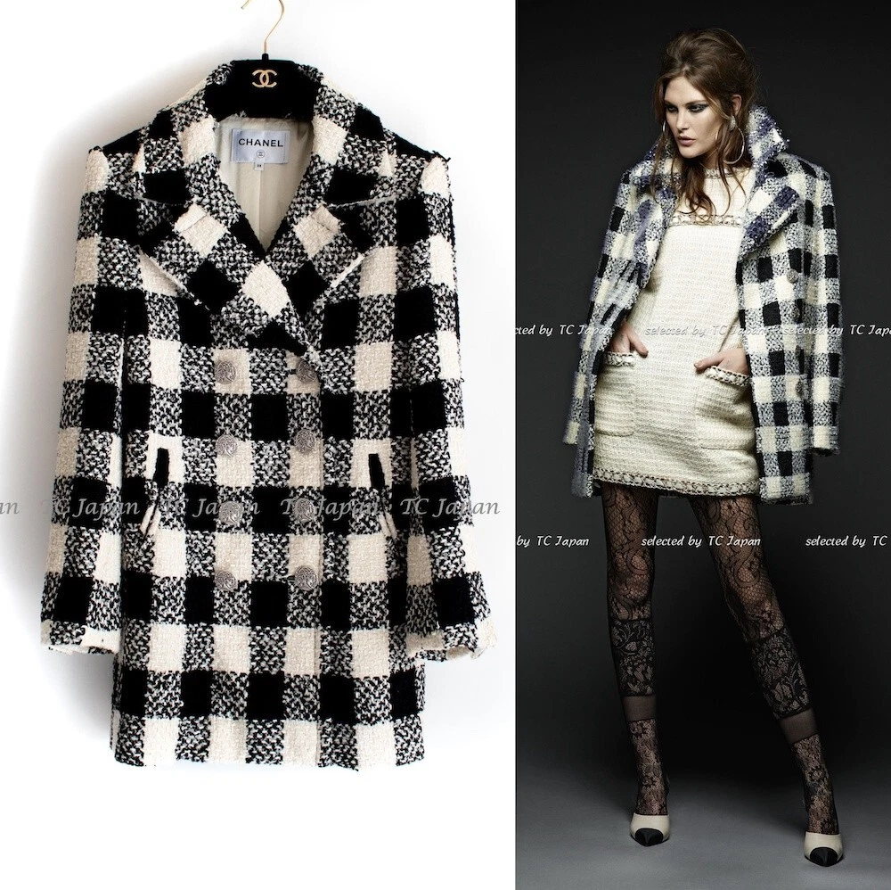 Stand Collar Double Breasted Elegant Plaid Tweed Crop Jacket