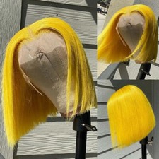 Short Yellow Bob Wigs Straight Short Bob Wigs Glueless Lace Front Wigs Fiber