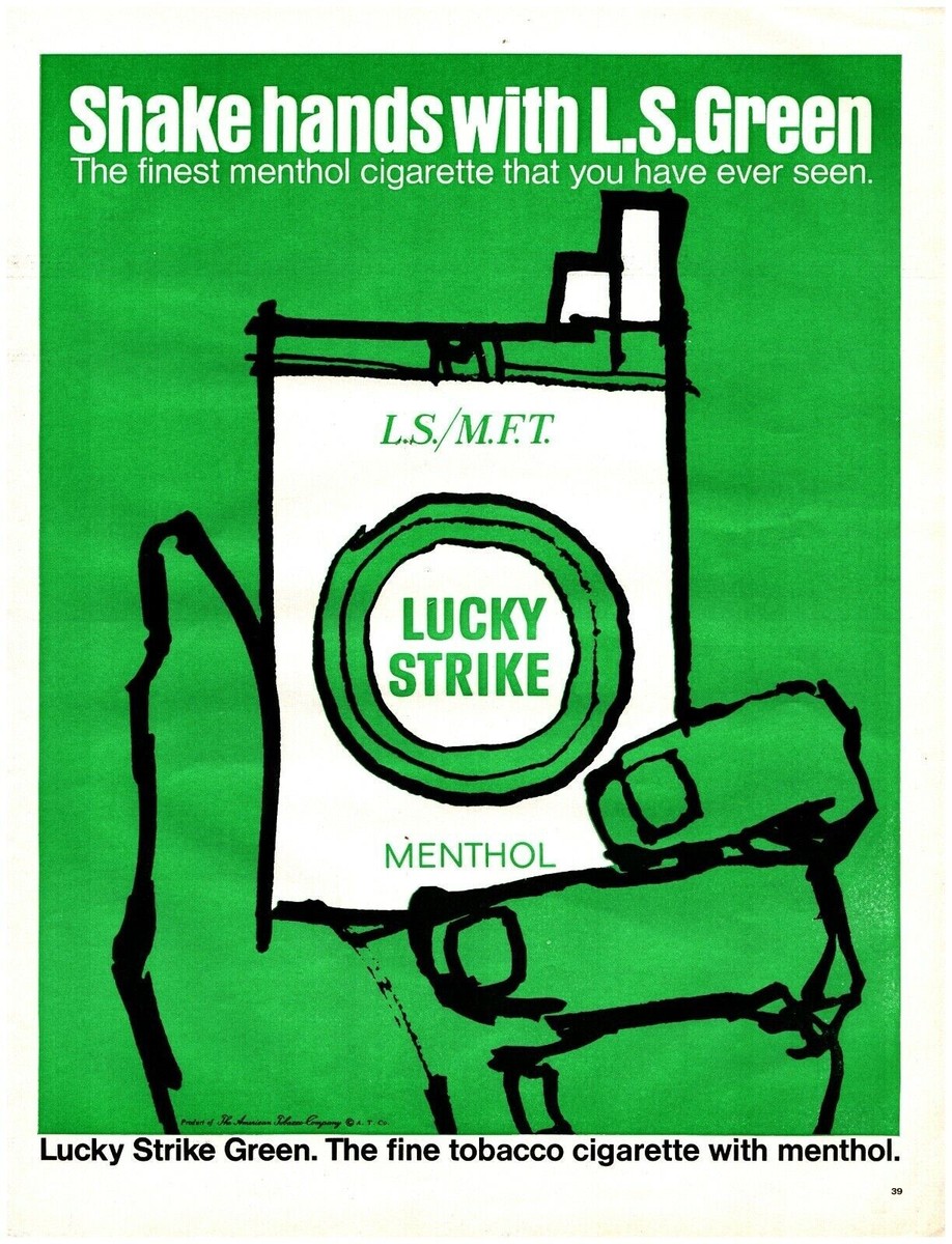 lucky strikes cigarettes menthol 1967 Lucky Strike Menthol Cigarettes Vintage Print Ad Shake Hands With LS  Green
