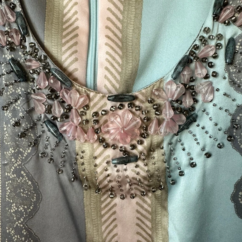 Regata de seda com estampa de listras de renda com miçangas Worth tamanho M B-A - Imagem 4 de 4