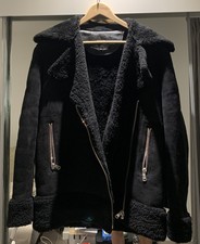 Maje Black Shearling Suede Jacket Size 36