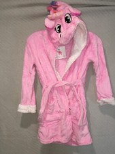 GIRL'S SZ 7 AGE 7 JAX & OLIVIA LUXURY HOODED ROBE UNICORN PINK FUZZY SOFT NEW