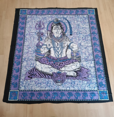 Wandbehang Wallhanging Shiva Tagesdecke Strandtuch Tuch Indien 140 x 200 cm Blau