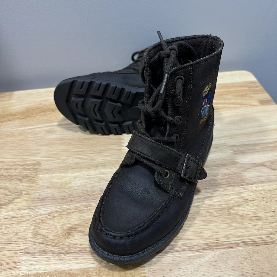 Polo Ralph Lauren Bear Ranger Boots Youth 1 Brown Suede Leather Lace Up Combat - Image 4 of 4