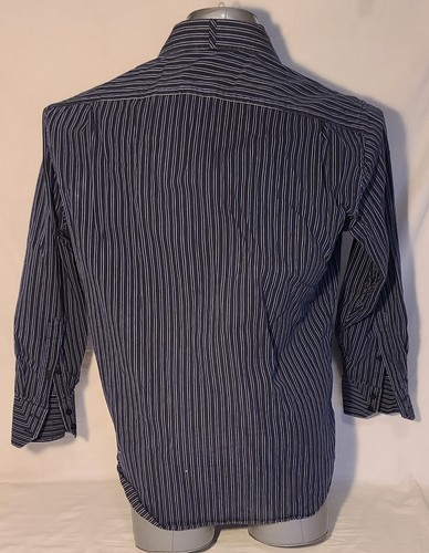 Billy London Long Sleeve Black with Blue & White Stripes 16 - 16 1/2 32/33 - Picture 3 of 6