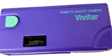 Vintage POINT 'N SHOOT 110 CAMERA With Case by VIVITAR 1987 Purple Teal Avon NOS