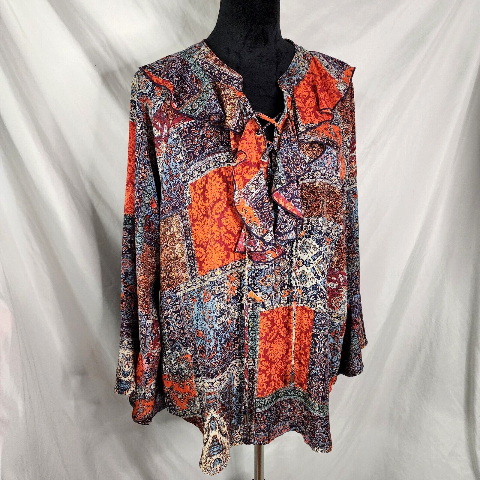 NEW DIRECTIONS Size XL Patchwork Pattern Boho Ruf… - image 4