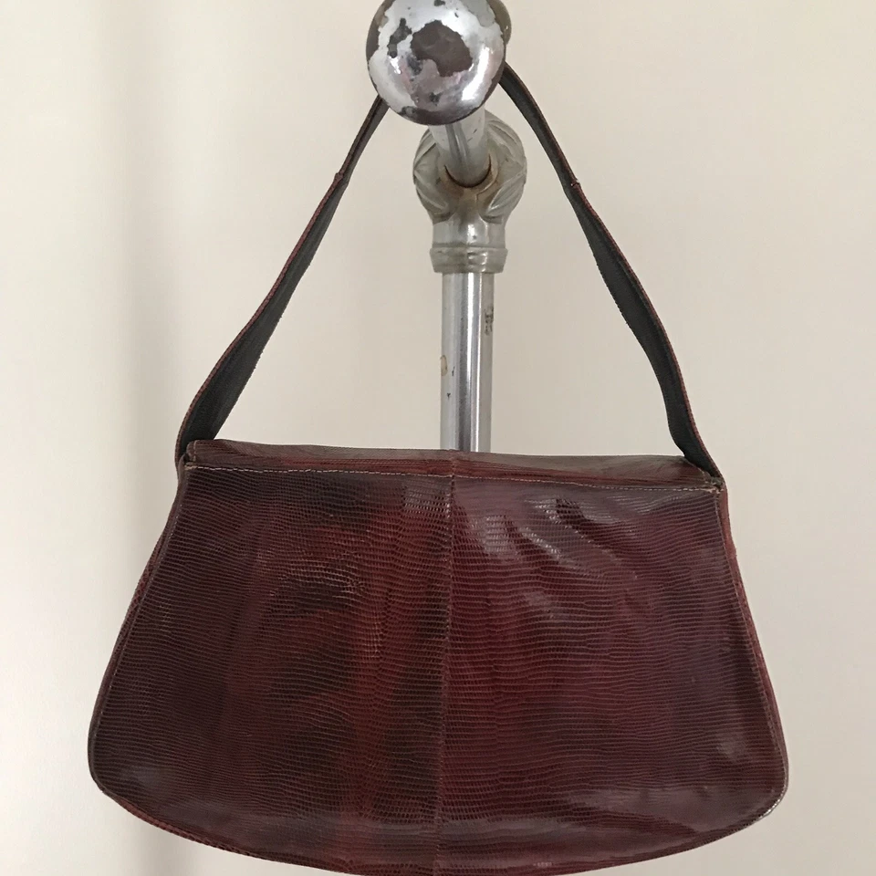 Cartera vintage años 30 marrón piel de serpiente estilo caja mango corto Foto 2 de 4