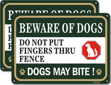 Beware of Dog Sign Do Not Put Finger Thru Fence. 10 x 7 inch Rust Free Alumin...