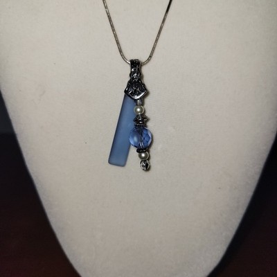 Sterling Silber 925 Schlange Halskette Kette blau Hänger Perlen Anhänger 20''