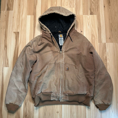 Carhartt Brown Men's Hooded Lined Full Zip Cotton Canvas Work Jacket j 130 brn 