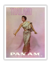 Thailand - Thai Dancer - Vintage Pan American Travel Poster 1964