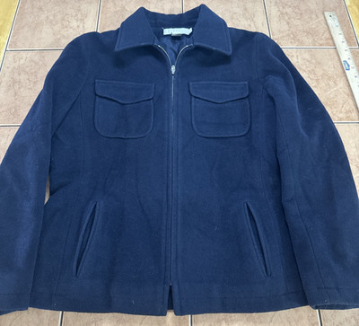 J. Crew Wool Blend Harrington Full Zip Jacket Navy Blue Women s Sz PS Flannel