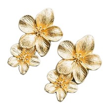 Gold Metallic Large Double Flowers Boho Daisy Dangle Earrings