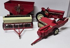 Vintage Early 70's ERTL IH 4pc-Tractor-Baler-Planter-Gravity Wagon Set 1/16