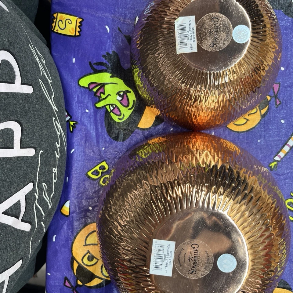 Godinger Gatherings Copper Bowl Set Hammered Metal Tray 2 Bowls Beautiful - Image 3 of 4