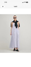 Quince 100% European Linen Strapless Maxi Dress blue pinstripe XL