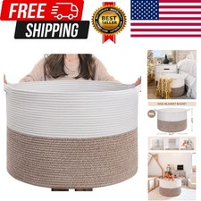 XXXLarge Cotton Rope Basket 21.7" x 21.7" x 13.8" Woven Baby Laundry Blanket ...