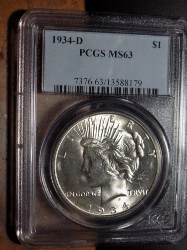 1934-D Peace Silver Dollar - PCGS MS63 - Choice BU!