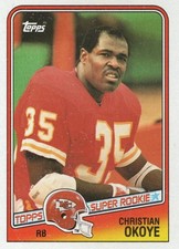 CHRISTIAN OKOYE 1988 Topps Rookie Football Card. rookie card picture
