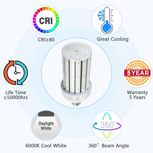 100W LED Corn Bulbs Light Replace 400W MH/HPS Warehouse Parking Lot Light 5000K - Picture 3 of 12