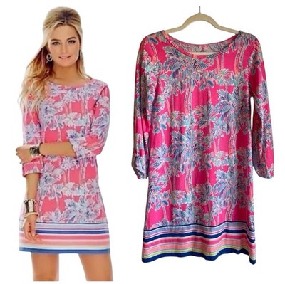 Lilly Pulitzer Linden Dress Pink Flamingo Nice Stems Palm Print Womens Size XXS